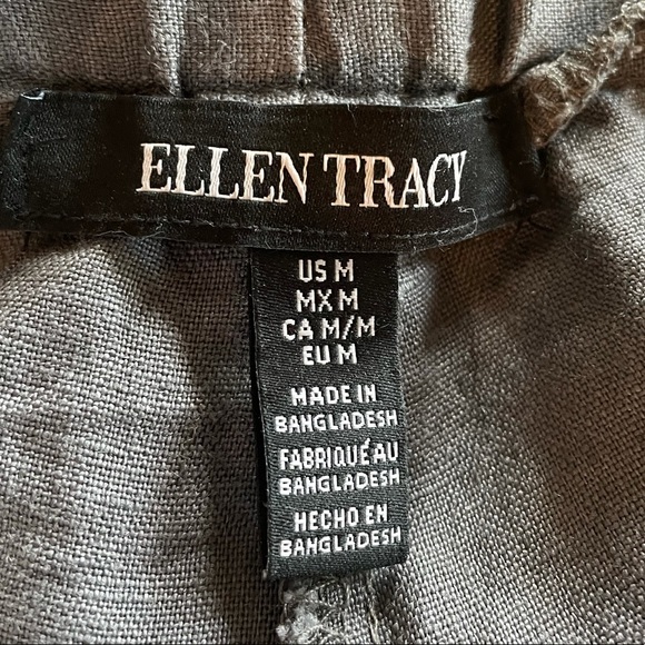 Ellen Tracy 100% linen grey pull on coastal gramma style minimalist pants medium - Picture 8 of 12